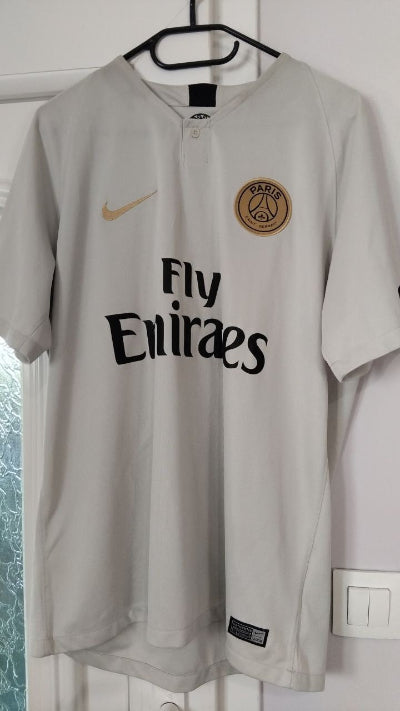 Maillot PSG extérieur 2018/19 Nike – Mbappé 7, patch Ligue 1 champion, seconde main TBE