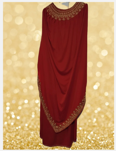 Robe rouge à cape brodée or Taille S-– tenue de fête élégante et fluide femme- Seconde main TBE