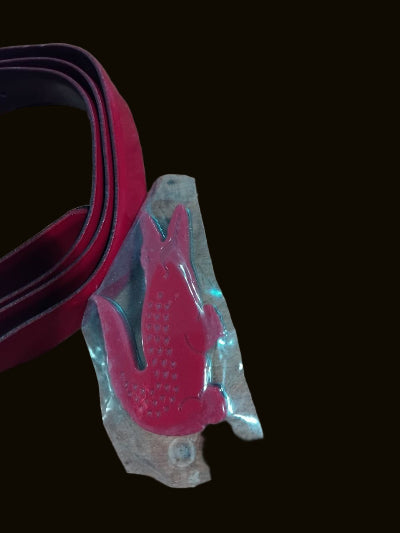 Ceinture Lacoste Rouge en Cuir Lisse 108 cm – Logo Crocodile Amovible Neuve