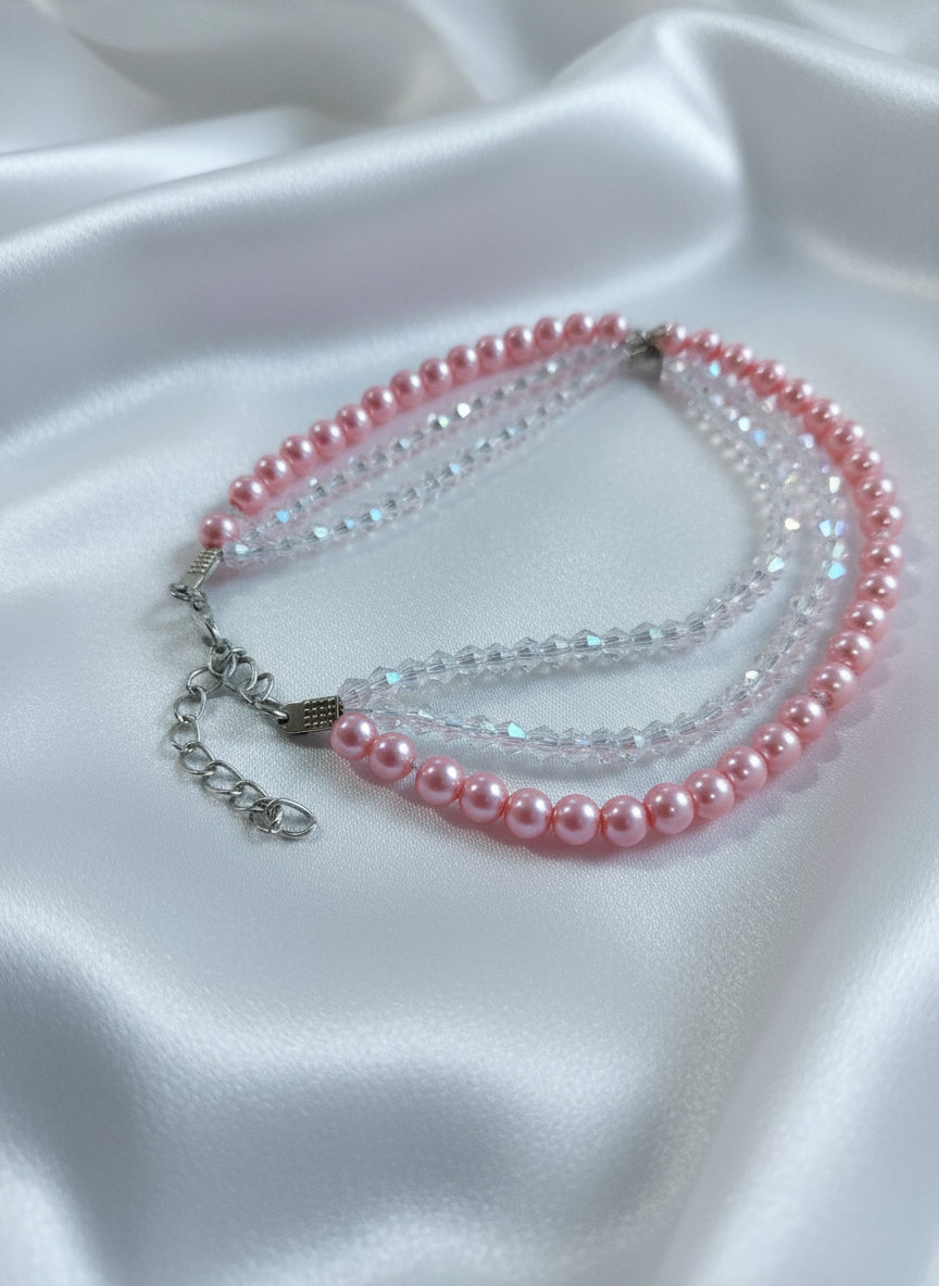 Collier fantaisie à perles roses et doré – Style bohème chic et romantique, bijou féminin élégant, neuf