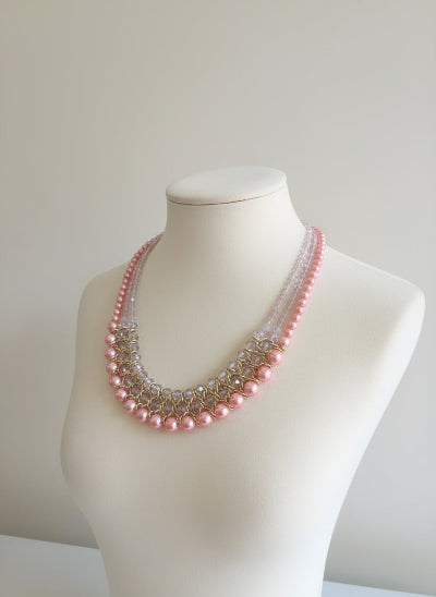 Collier fantaisie à perles roses et doré – Style bohème chic et romantique, bijou féminin élégant, neuf