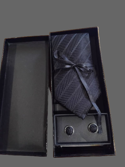 Coffret Pascal Morabito Homme – Cravate en Soie Noire et Boutons de Manchette Assortis, Neuf