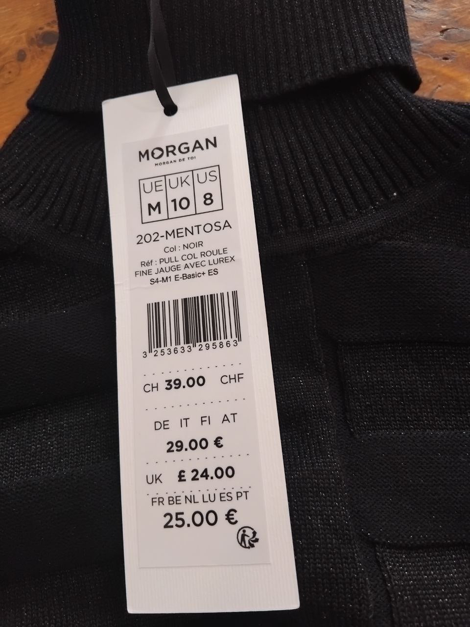 Pull noir pailleté Morgan – col montant chic et raffiné pour femme. M.  Neuf