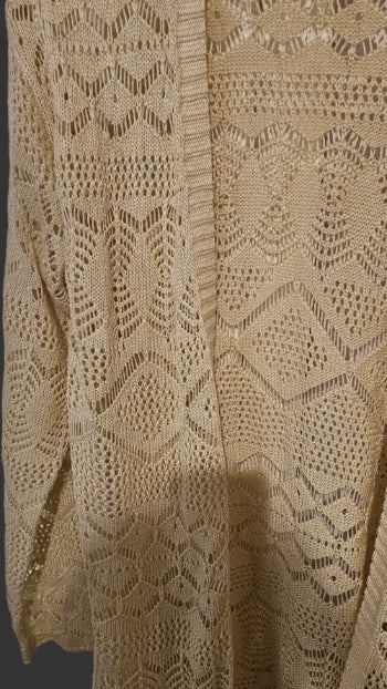 Long Gilet Beige Crocheté à Franges AMISU XL Oversize – Seconde Main TBE