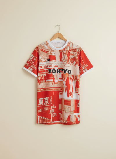 Maillot Tokyo Japon – Style Streetwear Asiatique Rouge et Blanc. XL. TBE