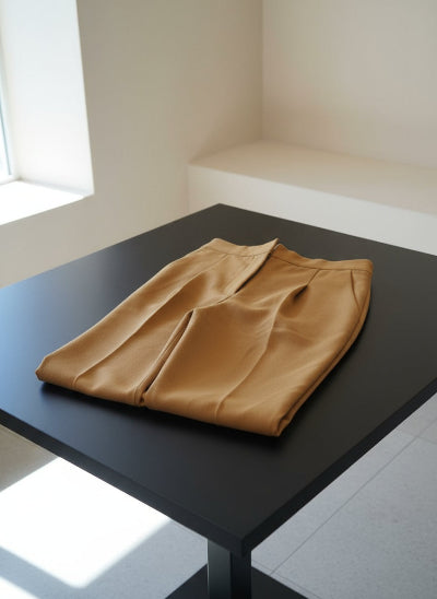 Pantalon droit Max camel – Coupe chic décontractée en tissu stretch, taille 38, seconde main TBE