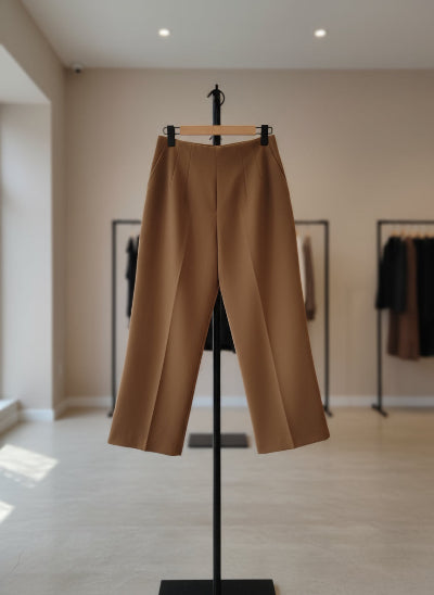 Pantalon droit Max camel – Coupe chic décontractée en tissu stretch, taille 38, seconde main TBE