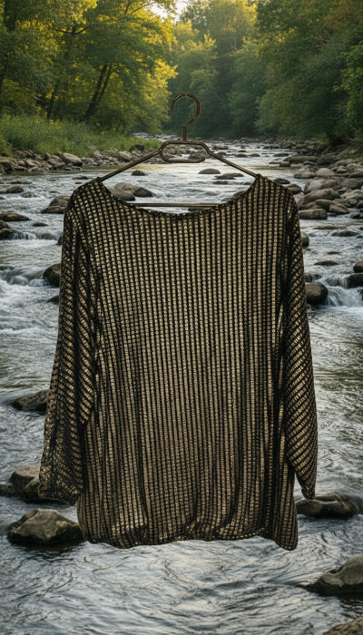 Pull Saint Tropez Doré et Noir Effet Métallisé Chic Féminin Taille XL – Neuf