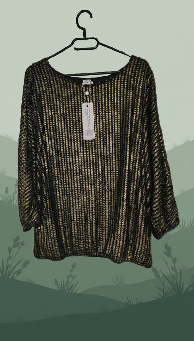 Pull Saint Tropez Doré et Noir Effet Métallisé Chic Féminin Taille XL – Neuf