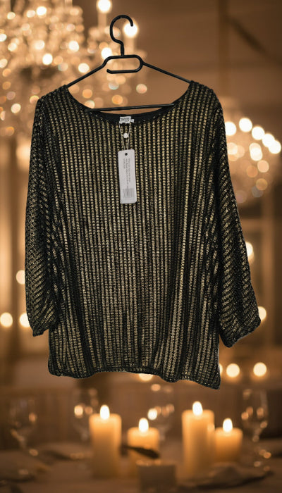 Pull Saint Tropez Doré et Noir Effet Métallisé Chic Féminin Taille XL – Neuf