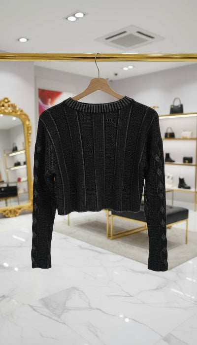 Pull doux torsadé, taille unique , Noir et  brillant - seconde main TBE