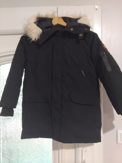 Parka Redskins Junior Noire à Capuche Fourrure – Veste Chaude Enfant 10 Ans TBE