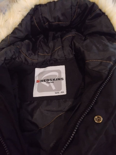 Parka Redskins Junior Noire à Capuche Fourrure – Veste Chaude Enfant 10 Ans TBE
