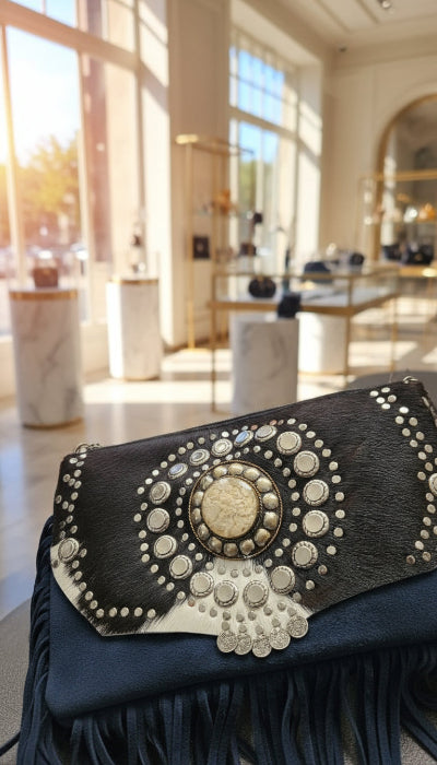 Sac à Main en Cuir Daim Noir à Franges – Fabrication Artisanale du Maroc Seconde Main TBE