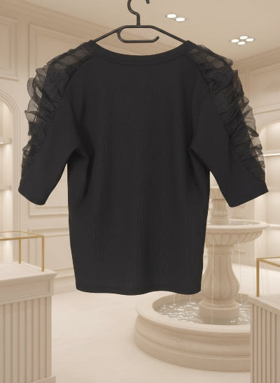 Haut Noir ZARA à Volants en Tulle – Chic, Tendance et Élégant Taille L TBE