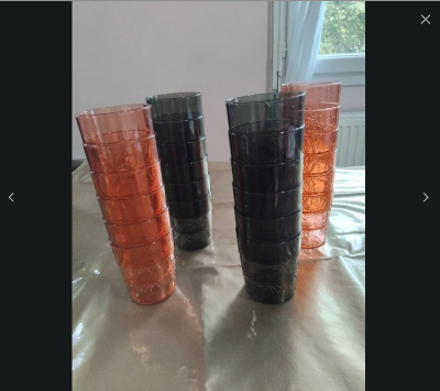 Lot de 24 verres empilables – Gris & Rouge Clair Transparent – 300 ml – Design Palmier Relief neuf