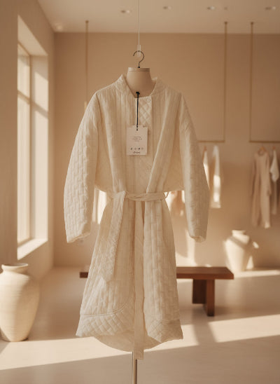 Veste longue matelassée beige – look chic et cocooning tendance. TU- Neuf