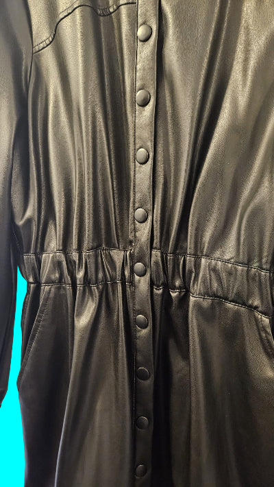 Veste mi-longue en Simili Cuir Noir Naf Naf T40 – Style Robe Chemise TBE