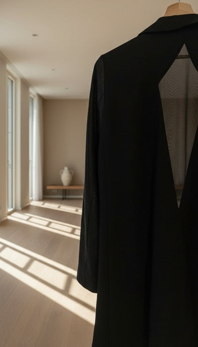 Veste noire NÜ Denmark – effet nubuk & haut du dos transparent, Taille L. Seconde main en TBE