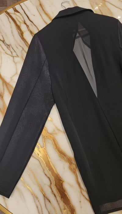 Veste noire NÜ Denmark – effet nubuk & haut du dos transparent, Taille L. Seconde main en TBE