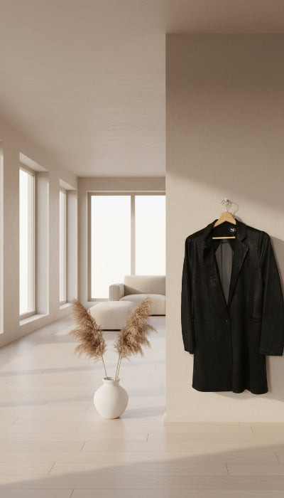 Veste noire NÜ Denmark – effet nubuk & haut du dos transparent, Taille L. Seconde main en TBE